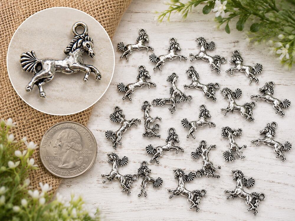 Lot of 22 Silver Galloping Horse Charms Mustang Equestrian Jewelry Making